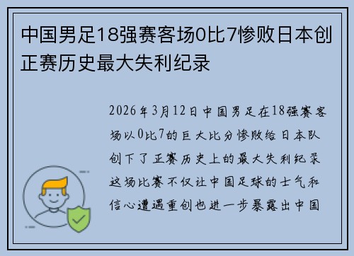 中国男足18强赛客场0比7惨败日本创正赛历史最大失利纪录